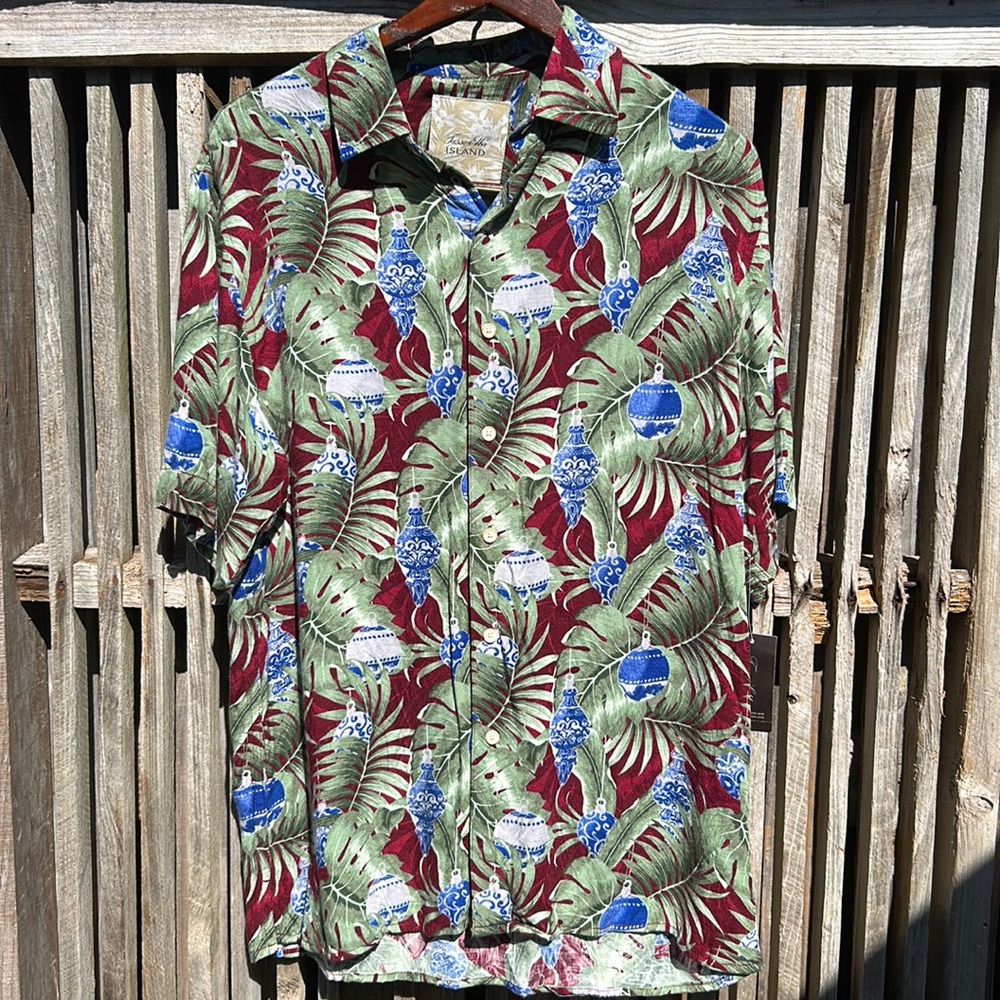 Tasso Elba Island Mens Christmas Tropical Ornament Button Front Shirt S NWT